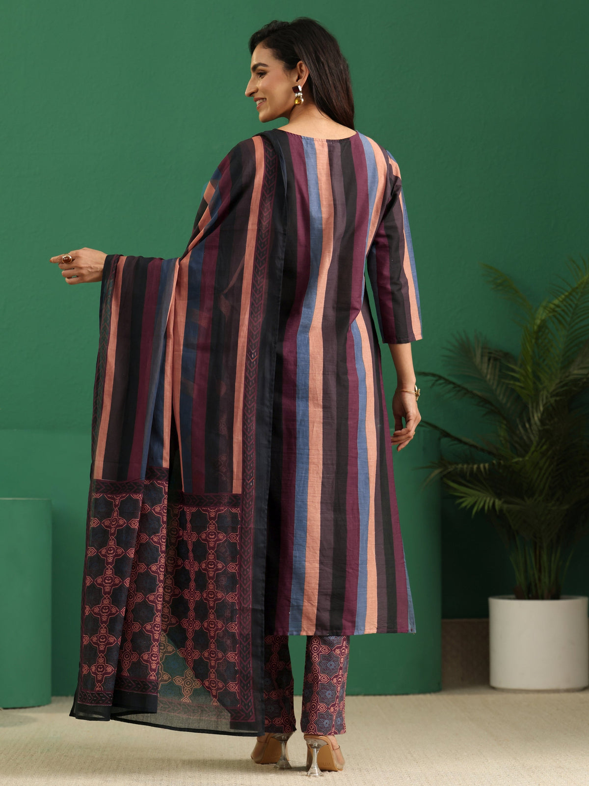 sanjhshringar Multi Colour Ajrakh Cotton Straight Suit Set