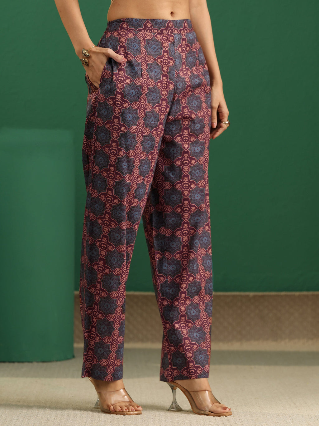 sanjhshringar Multi Colour Ajrakh Cotton Straight Suit Set