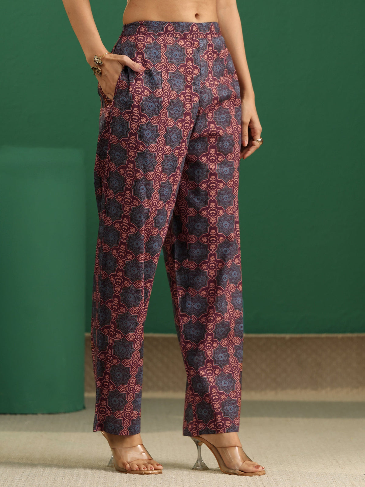 sanjhshringar Multi Colour Ajrakh Cotton Straight Suit Set