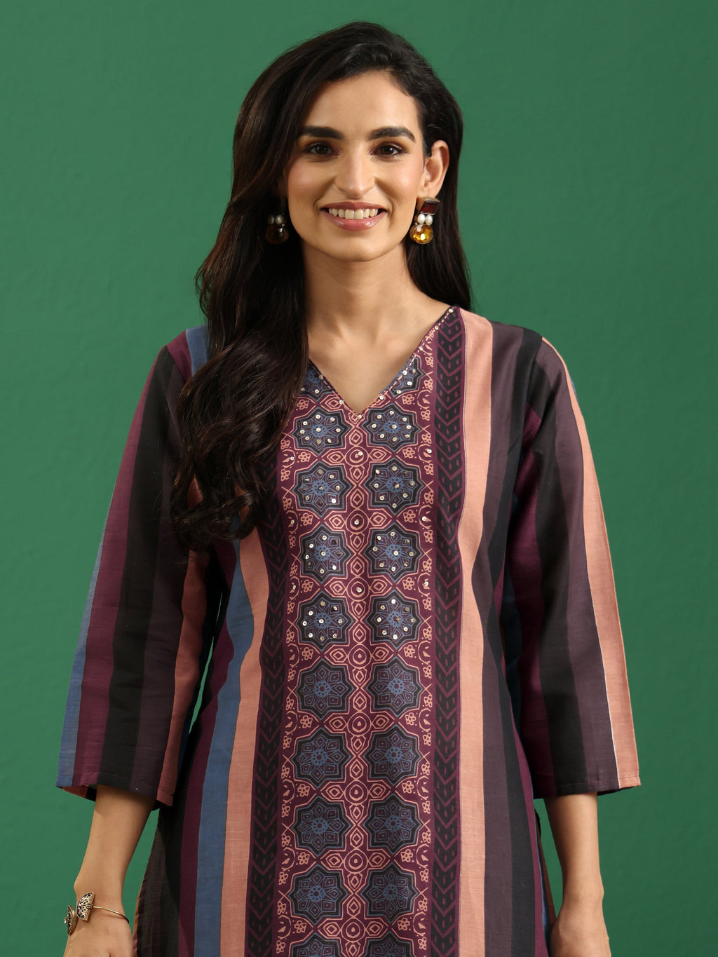 sanjhshringar Multi Colour Ajrakh Cotton Straight Suit Set