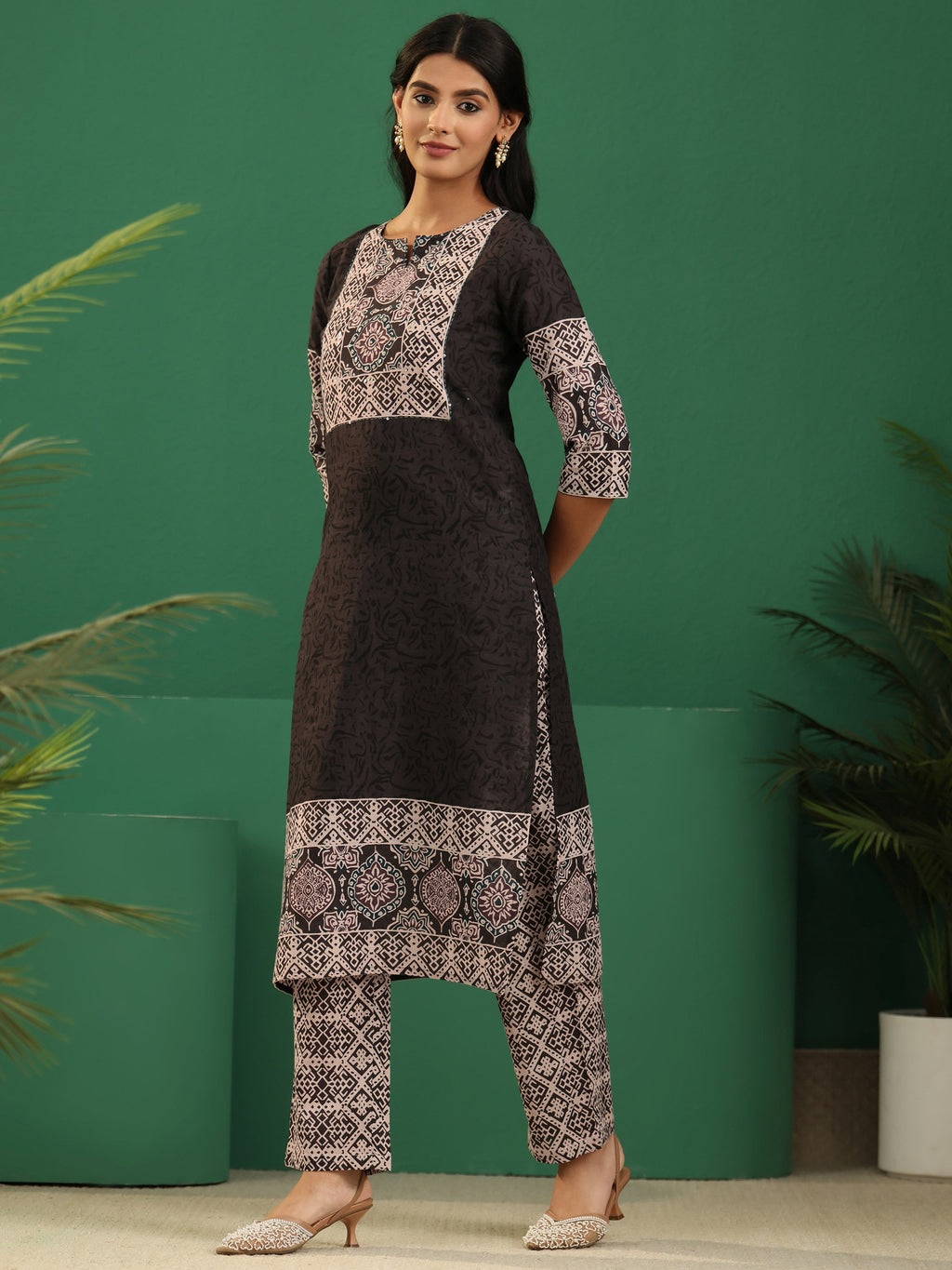 sanjhshringar Brown Ajrakh Cotton Straight Suit Set