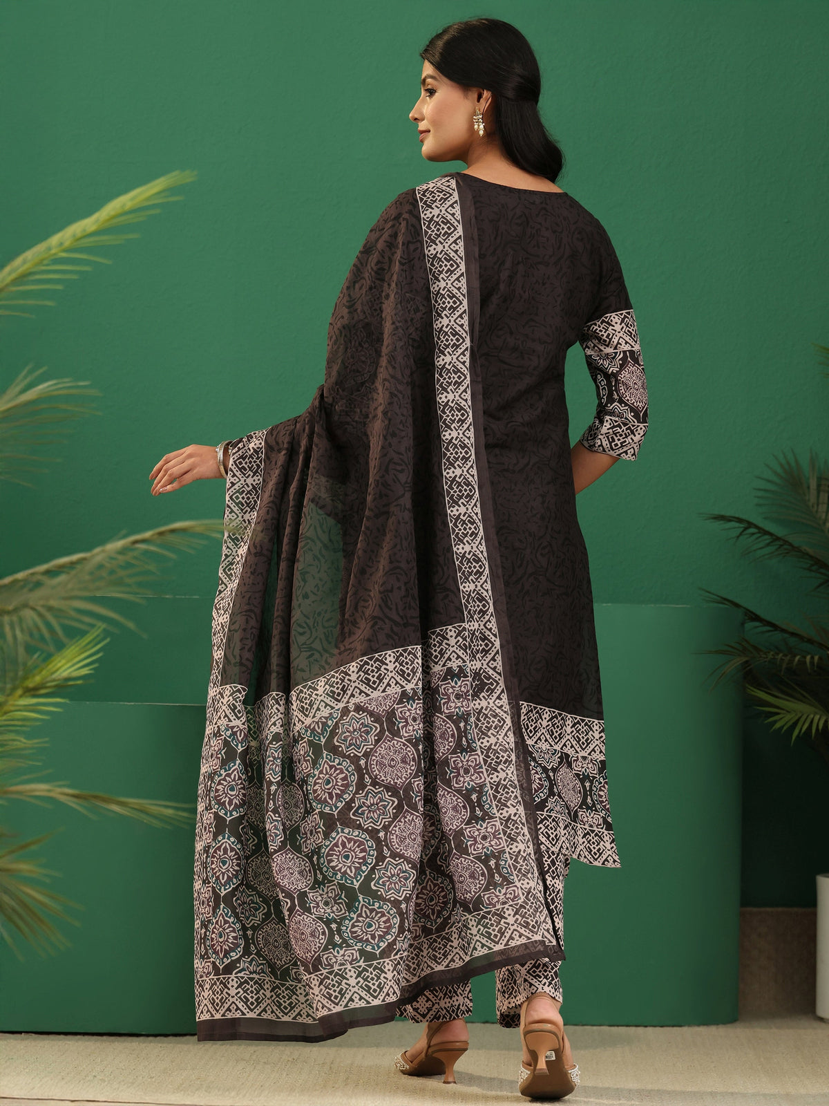 sanjhshringar Brown Ajrakh Cotton Straight Suit Set
