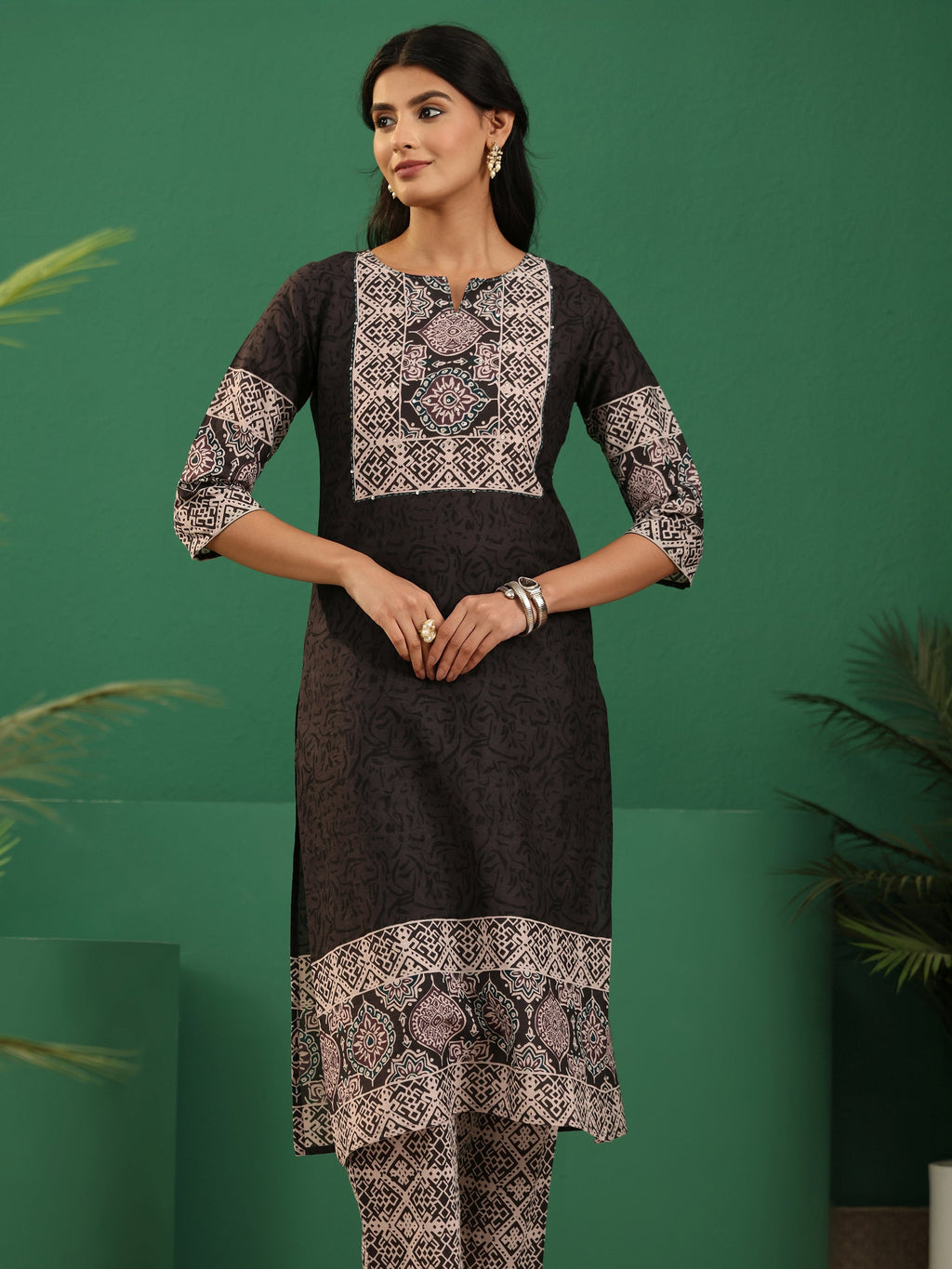 sanjhshringar Brown Ajrakh Cotton Straight Suit Set