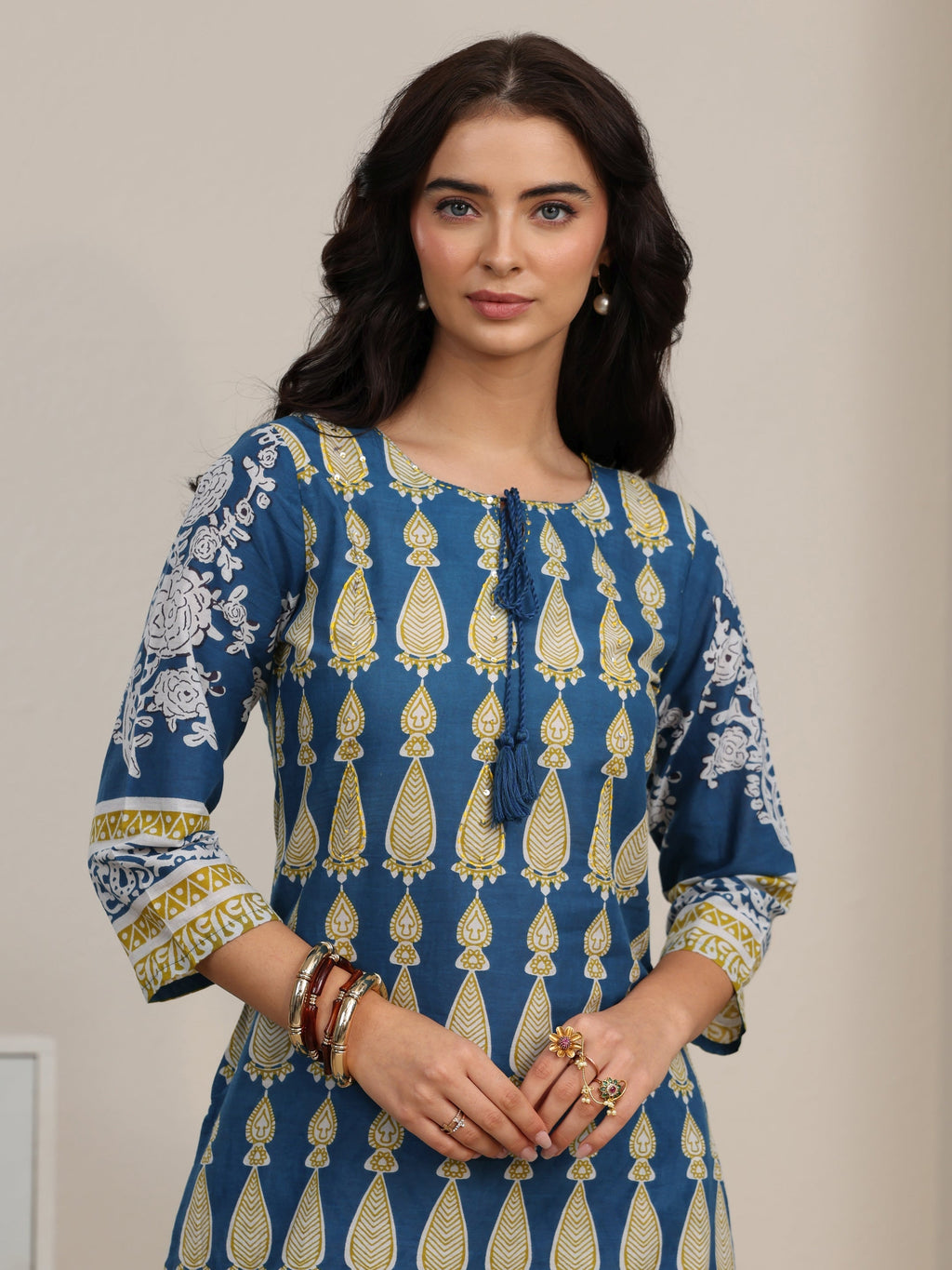 sanjhshringar Cobalt Blue Printed Cotton Straight Suit Set