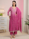 sanjhshringar Rani Pink Embroidered Silk Blend A-Line Suit Set