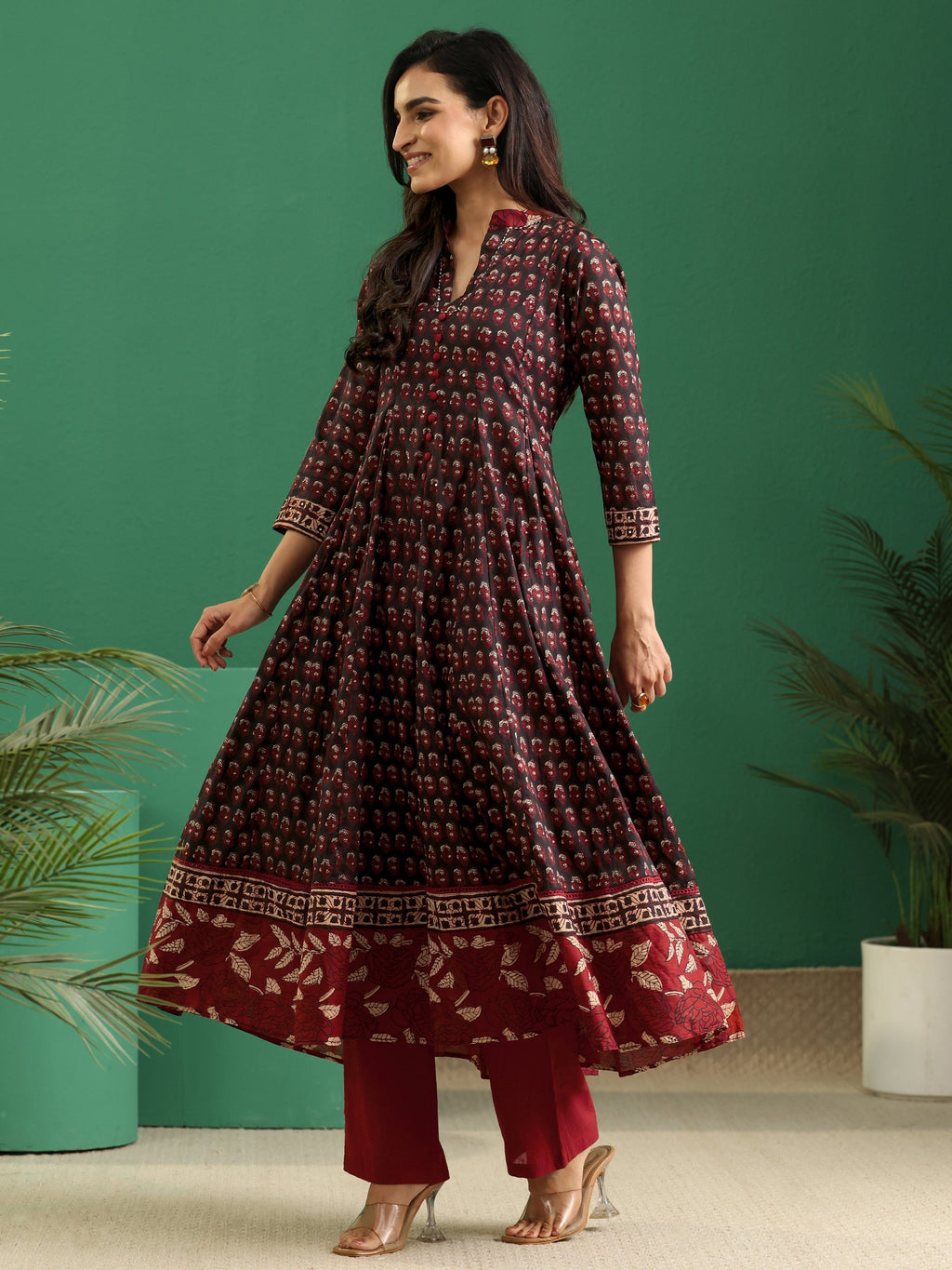 sanjhshringar Black Ajrakh Cotton Anarkali Suit Set