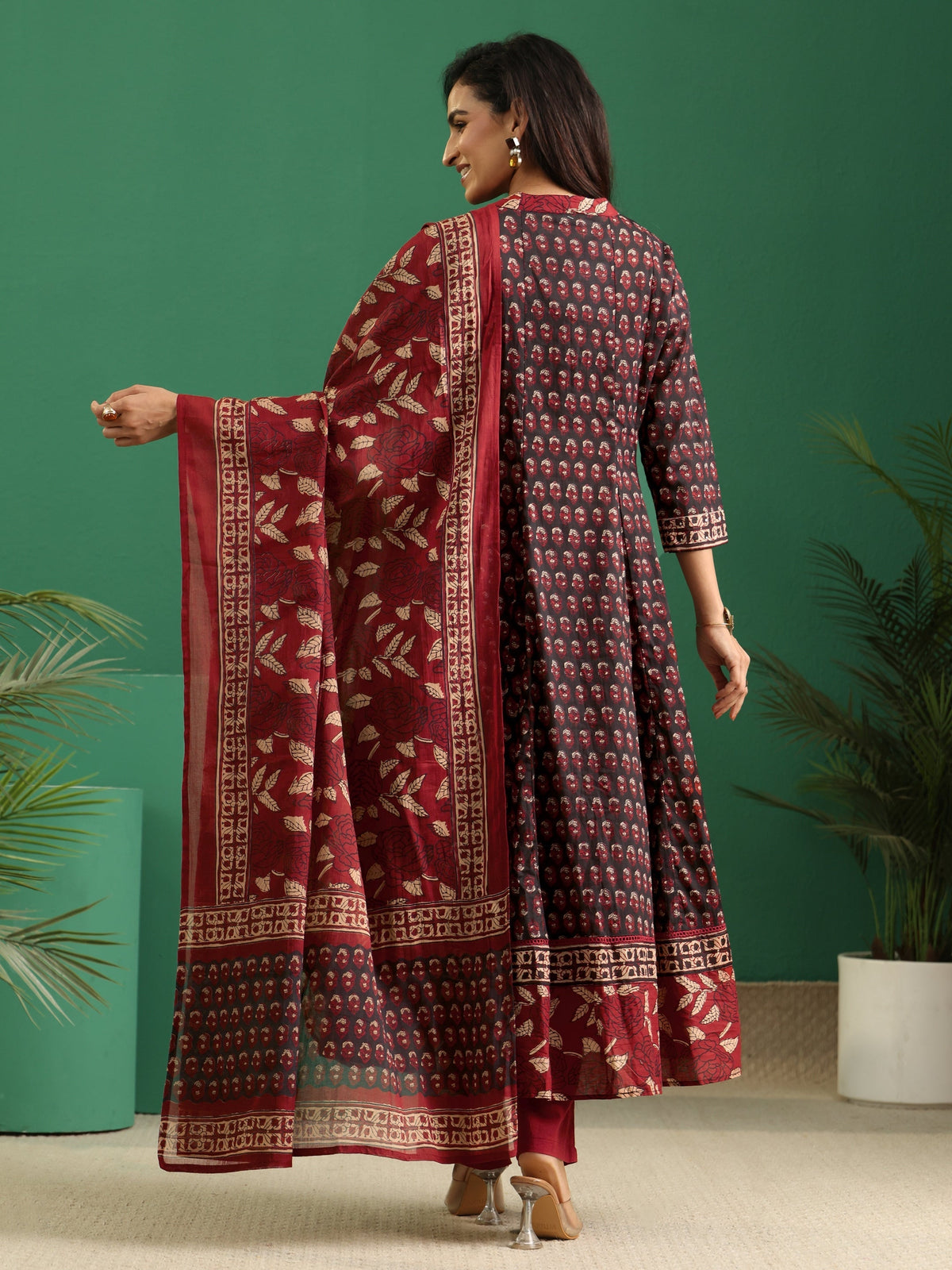 sanjhshringar Black Ajrakh Cotton Anarkali Suit Set