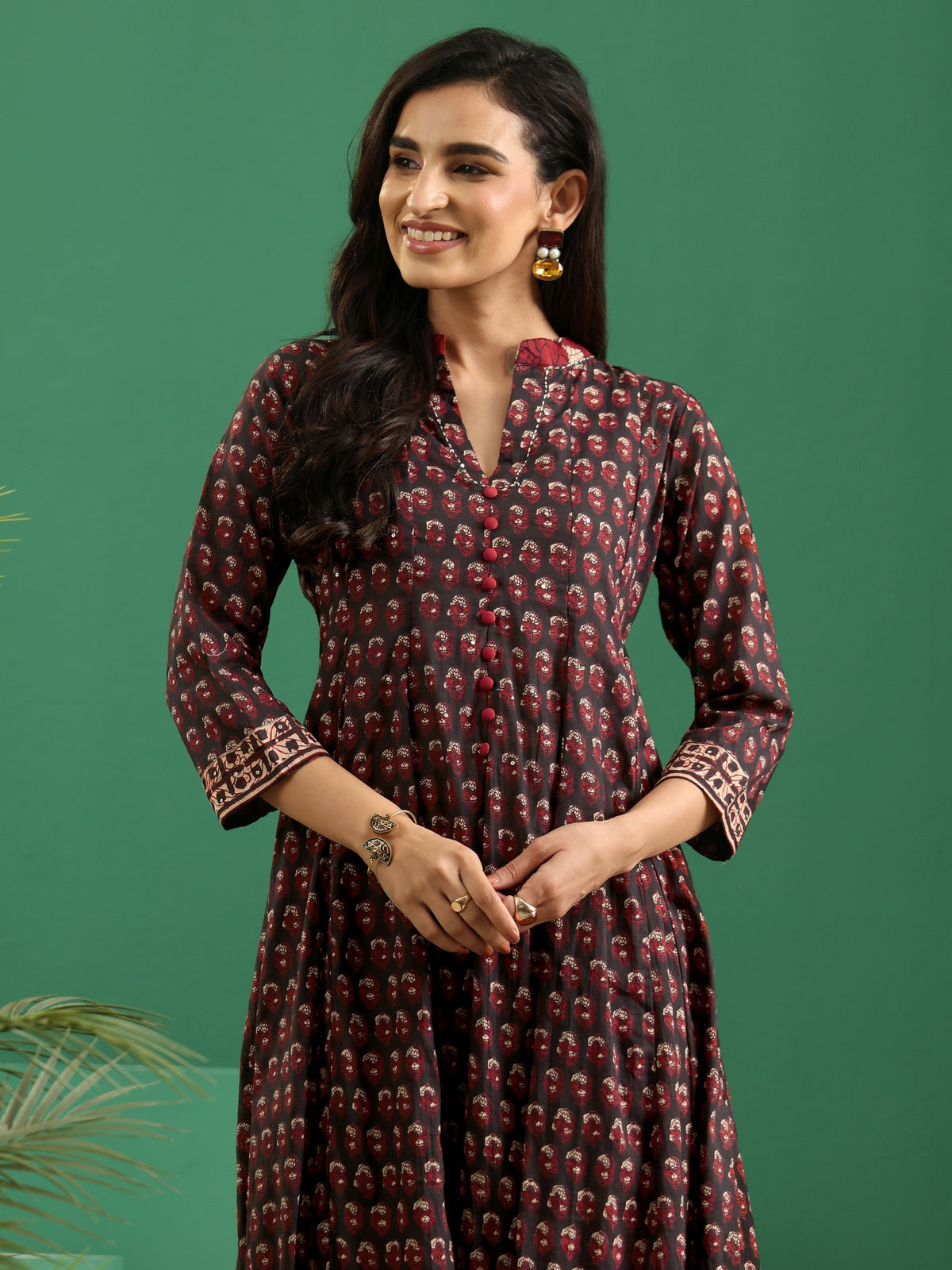 sanjhshringar Black Ajrakh Cotton Anarkali Suit Set