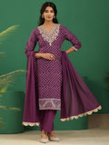 sanjhshringar Burgundy Bandhani Cotton Straight Suit Set