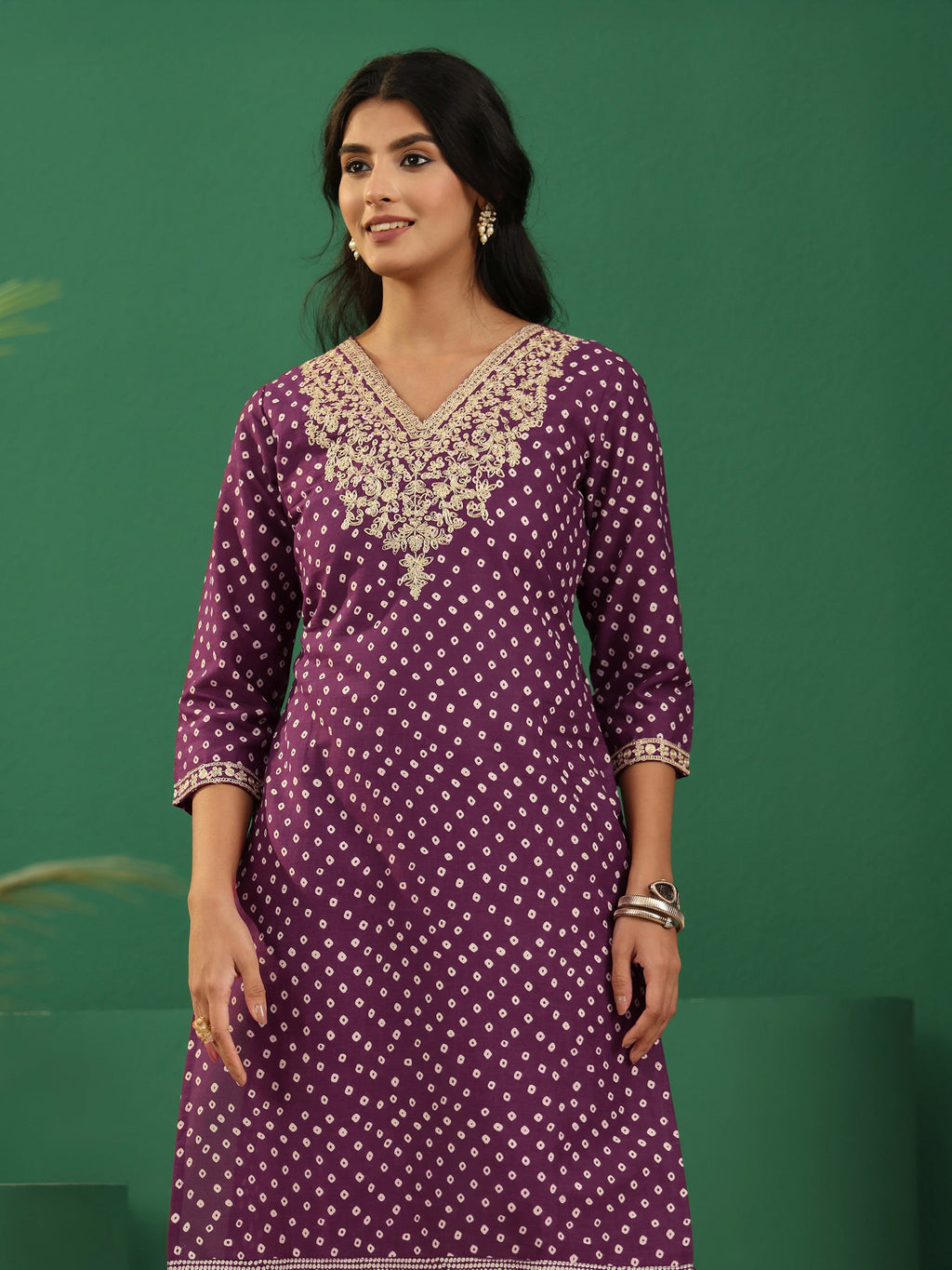 sanjhshringar Burgundy Bandhani Cotton Straight Suit Set