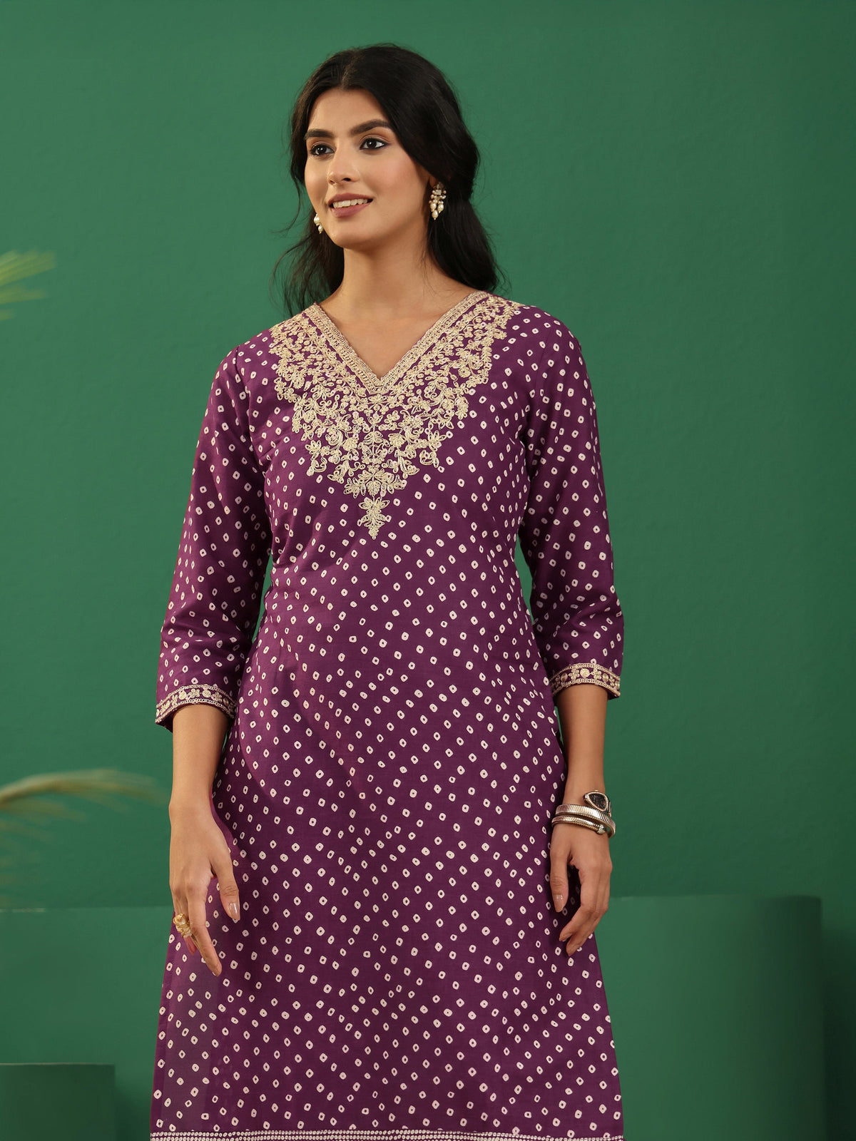 sanjhshringar Burgundy Bandhani Cotton Straight Suit Set