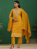 sanjhshringar Mustard Bandhani Cotton Straight Suit Set