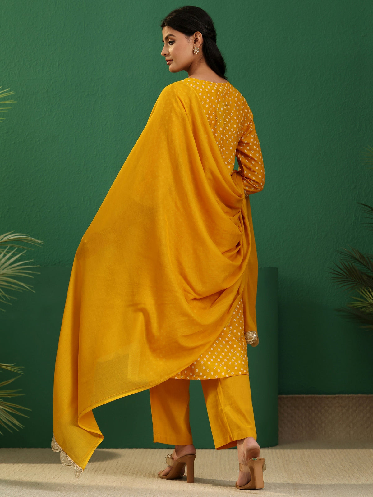 sanjhshringar Mustard Bandhani Cotton Straight Suit Set