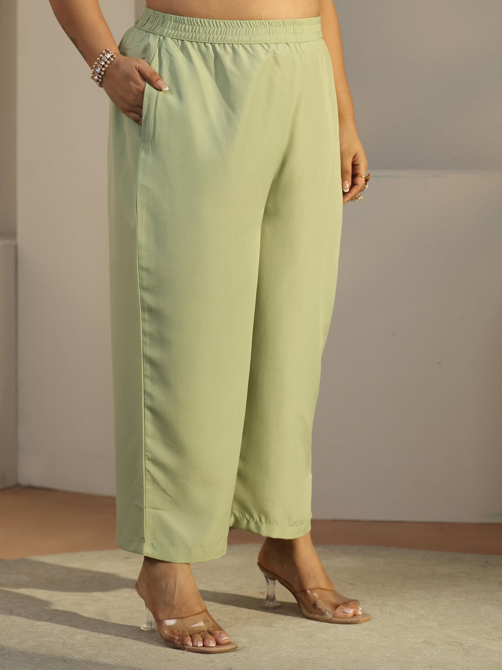 Plus Size Green Woven Design Silk Blend Straight Suit Set With Dupatta