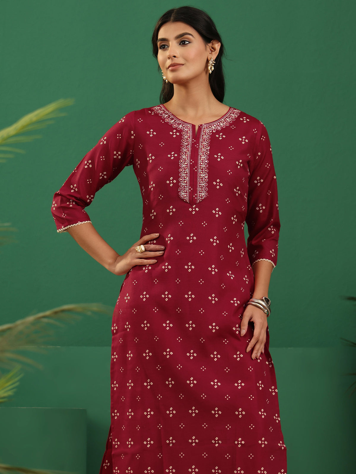 Gerua Crimson Red Bandhani Cotton Blend Straight Suit Set