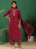 Gerua Crimson Red Bandhani Cotton Blend Straight Suit Set