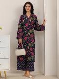 Gerua Navy Blue Floral Printed Cotton Blend Straight Kurta Set