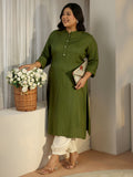 Plus Size Green Striped Woven Design Rayon Straight Kurta