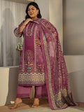 Plus Size Mauve Printed Cotton Blend Straight Suit With Dupatta