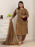 Plus Size Mustard Printed Cotton Straight Suit With Dupatta