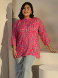 Plus Size Pink Multi Printed Rayon Straight Tunic