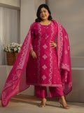 Plus Size Rose Pink Printed Cotton A-line Suit Set