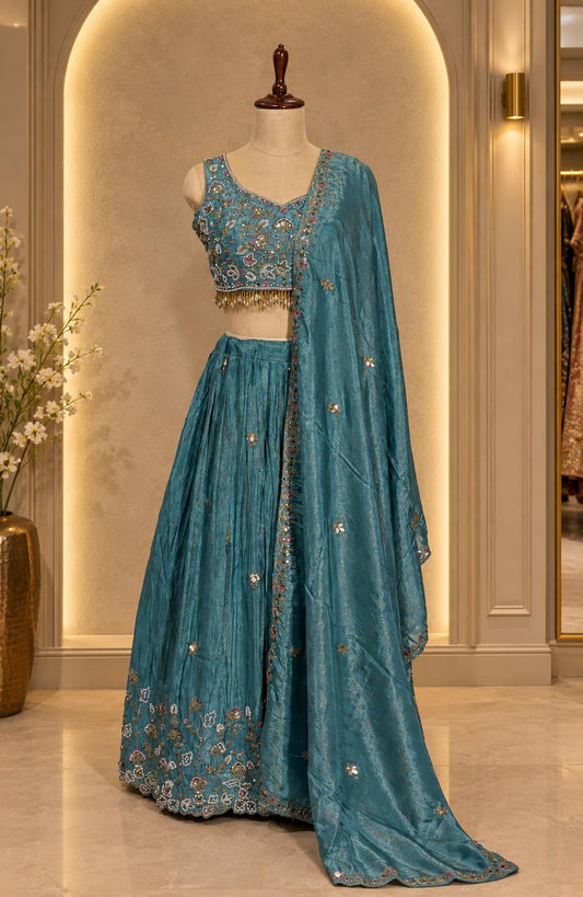 Regal Teal Bloom Lehenga Set