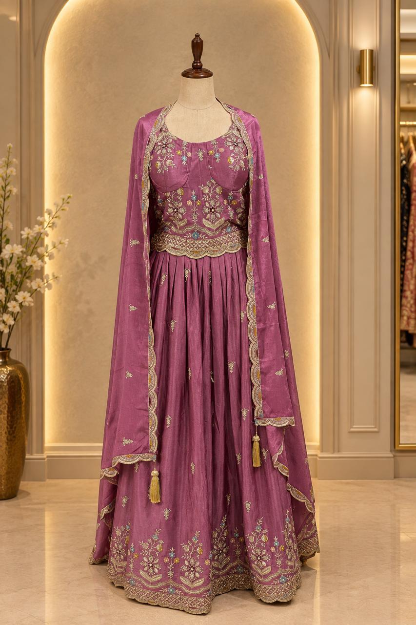 Mauve Embroidered Lehenga