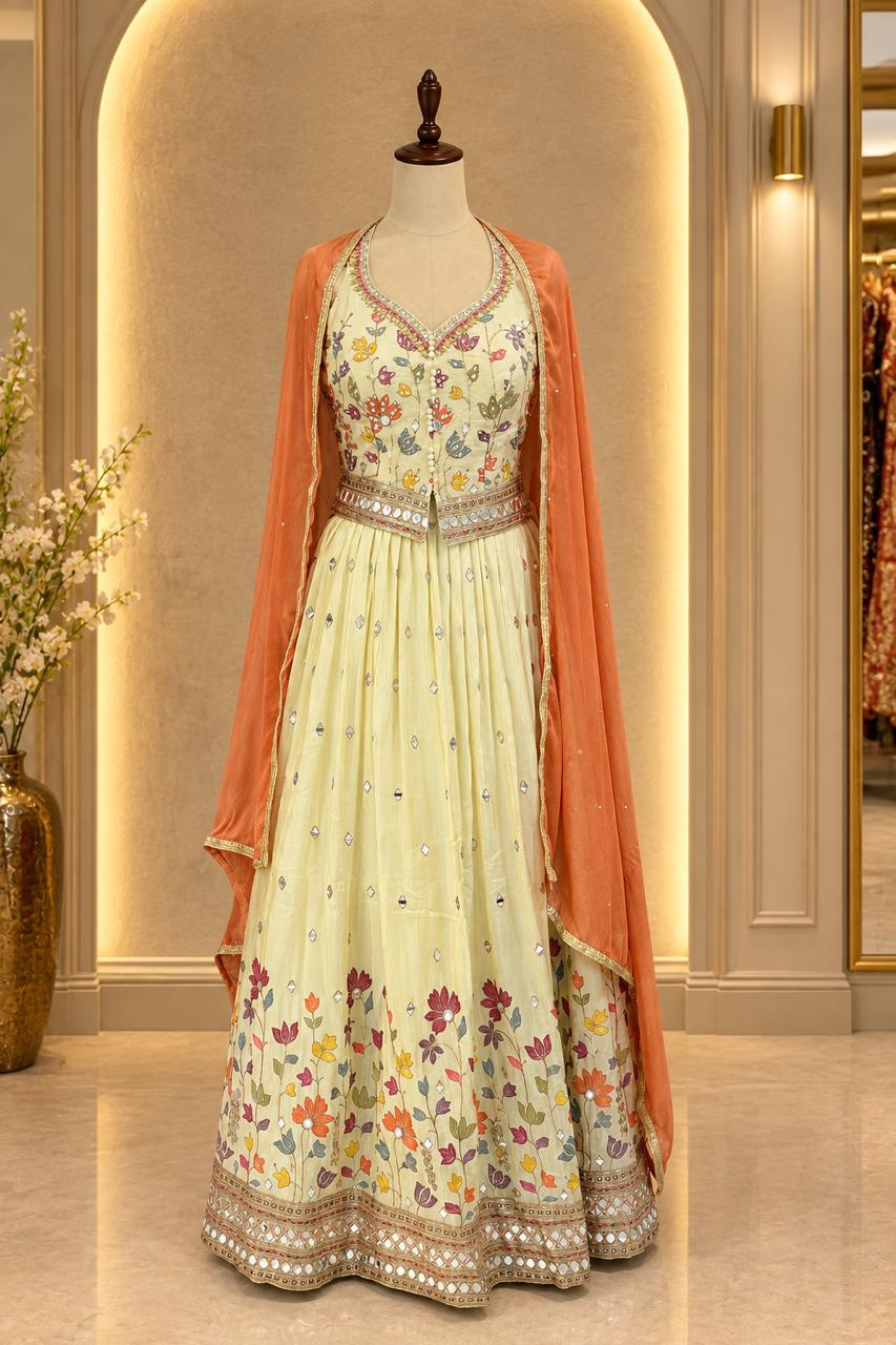 Peach Floral Lehenga