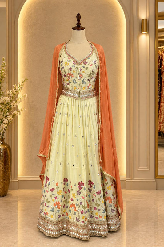 Peach Floral Lehenga