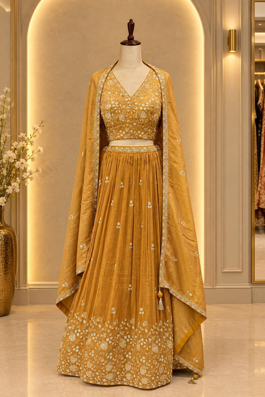 Mustard Embroidered Lehenga
