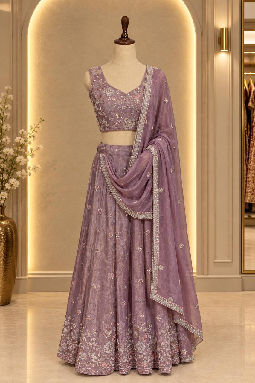 Lavender Embroidered Lehenga